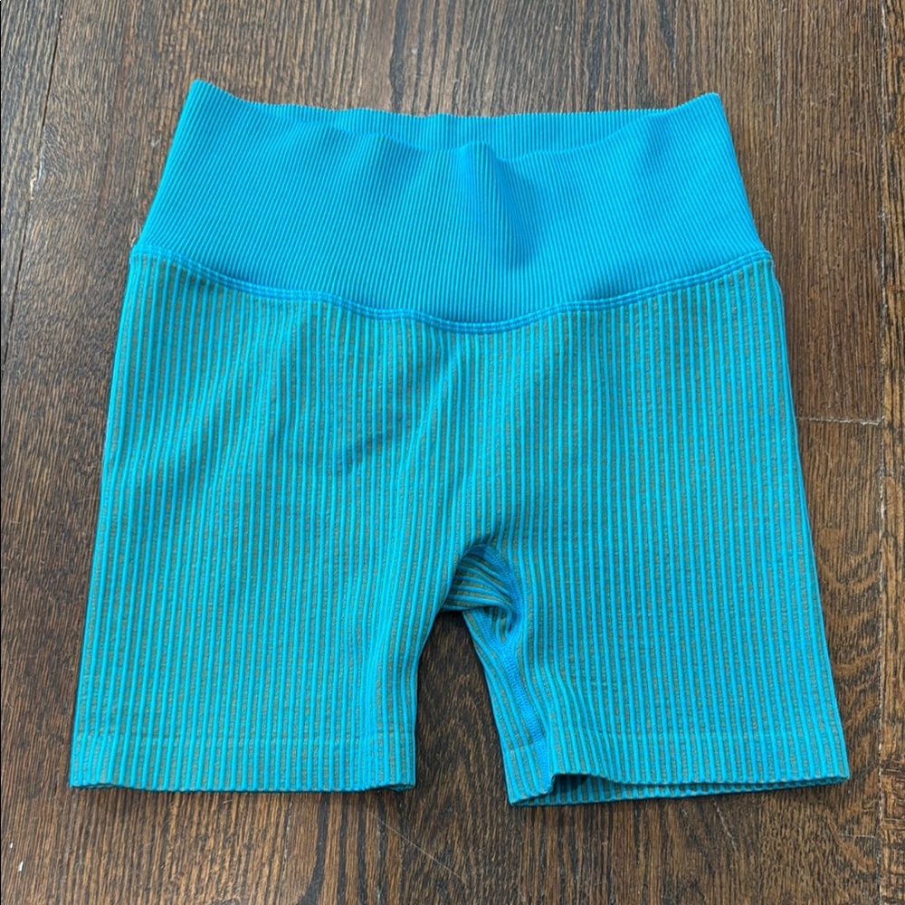 JoyLab Blue Ribbed Bike Shorts High-Waisted